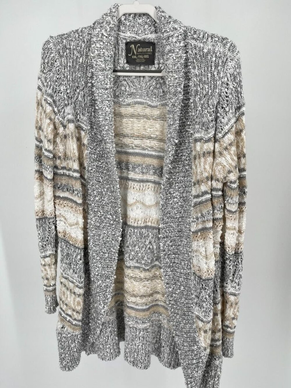 Natural Reflection Ladies Wide Collar Cardigan Silver, Tan, White blend XXLarge